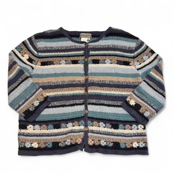 Coldwater Creek Sweaters - Vintage Cottagecore Cardigan Sweater Women's Small Crop Chunky Knit Blue